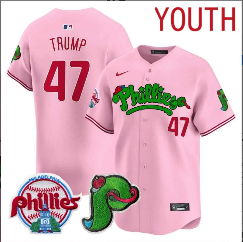 Youth  Philadelphia Phillies #47 Trump pink Limited 2024 MLB Nike jersey->youth nfl jersey->Youth Jersey